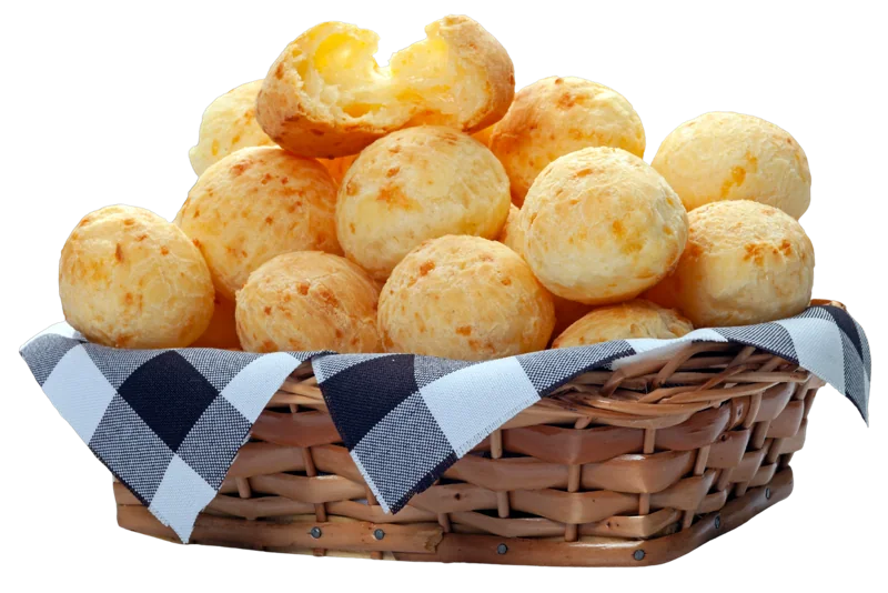 Cesta com pães de queijo. Imagem ilustrativa.